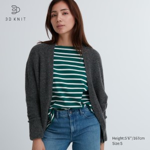 Cardigan Uniqlo 3D Knit Souffle Yarn Long-Sleeve Femme Grise Foncé | 7862-QNLVH