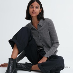 Cardigan Uniqlo Extra Fine Merino Nervuré Polo Femme Grise | 1384-TIBUW