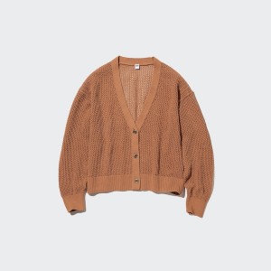 Cardigan Uniqlo Mesh Long-Sleeve Corta Femme Marron | 9840-JVPKF