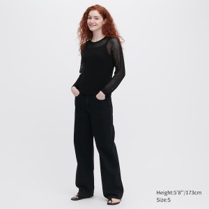 Chandails Uniqlo 3D Knit Mesh Long-Sleeve Crew Neck Femme Noir | 6185-TIPKN