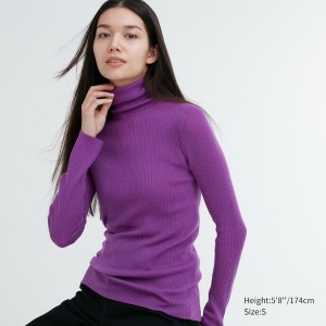 Chandails Uniqlo Extra Fine Merino Nervuré Turtleneck Long-Sleeve Femme Violette | 6532-KYDLN