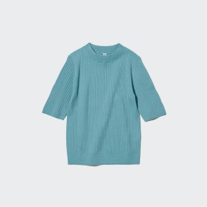 Chandails Uniqlo Extra Fine Merino Nervuré Half-Sleeve Corta Femme Vert | 8967-HRCLG