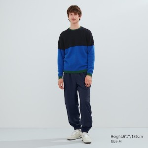 Chandails Uniqlo Premium Lambswool Crew Neck Long-Sleeve Homme Noir Bleu | 0867-HBVKU