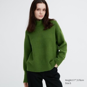 Chandails Uniqlo Souffle Yarn High Neck Long-Sleeve Femme Vert | 3021-TCPMG