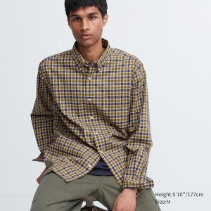 Chemises Uniqlo Extra Fine Coton Broadcloth Checked Long-Sleeve Homme Jaune | 4587-JDMBF