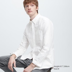 Chemises Uniqlo Premium Linen Long-Sleeve Homme Blanche | 4562-WYFSE