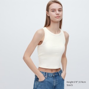 Hauts Uniqlo Nervuré Cropped Sans Manches Bra Femme Blanche | 3540-AHEGW