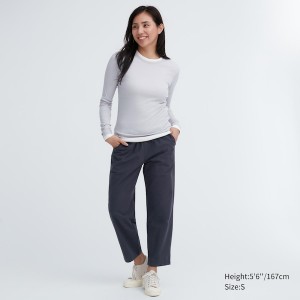 Pantalon Uniqlo Coton Relaxed Ankle Femme Grise Foncé | 6980-UWBMC