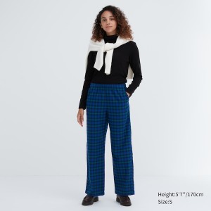 Pantalon Uniqlo Flannel Checked Femme Bleu | 8460-NGPBL