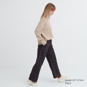 Pantalon Uniqlo Flannel Checked Femme Marron Foncé | 6157-ADFPC