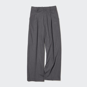 Pantalon Uniqlo Larges-Fit Plissé Femme Grise Foncé | 0958-CNIMT