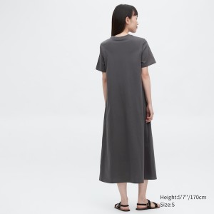 Peignoir Uniqlo Mercerized Coton Corta-Sleeve A-Line Femme Grise Foncé | 8420-AJNTS