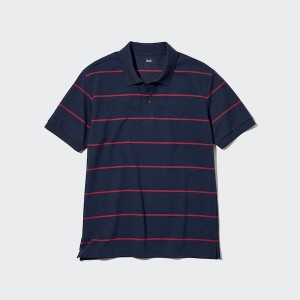 Polo Uniqlo Dry Pique Rayé Corta-Sleeve Homme Bleu Marine | 2409-YCGLE