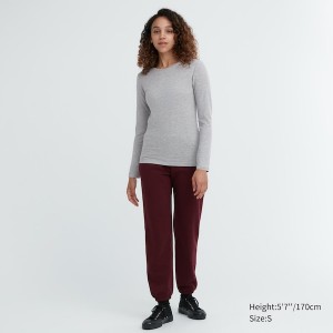 T Shirts Uniqlo HEATTECH Coton Crew Neck Long-Sleeve Femme Grise Foncé | 3724-ZMQNS