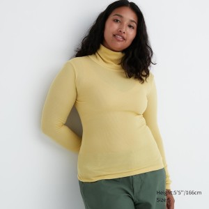 T Shirts Uniqlo HEATTECH Extra Warm Seamless Nervuré Turtleneck Long-Sleeve Femme Jaune | 9604-TMBZF