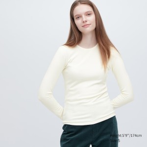 T Shirts Uniqlo HEATTECH Ultra Warm Crew Neck Long-Sleeve Femme Blanche | 2841-TAJQK