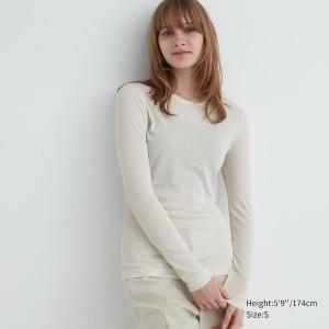 T Shirts Uniqlo Sheer Jersey Crew Neck Long-Sleeve Femme Blanche | 3105-WGAFJ