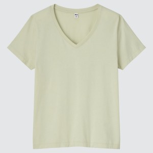 T Shirts Uniqlo Supima® Coton V-Neck Corta-Sleeve Femme Vert | 2851-OEBJU