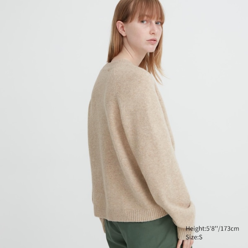 Cardigan Uniqlo Souffle Yarn Corta Femme Beige | 7492-ULVQX