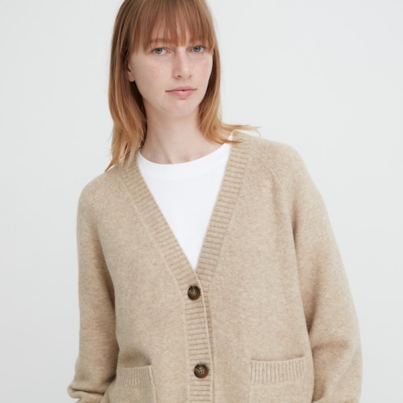 Cardigan Uniqlo Souffle Yarn Corta Femme Beige | 7492-ULVQX