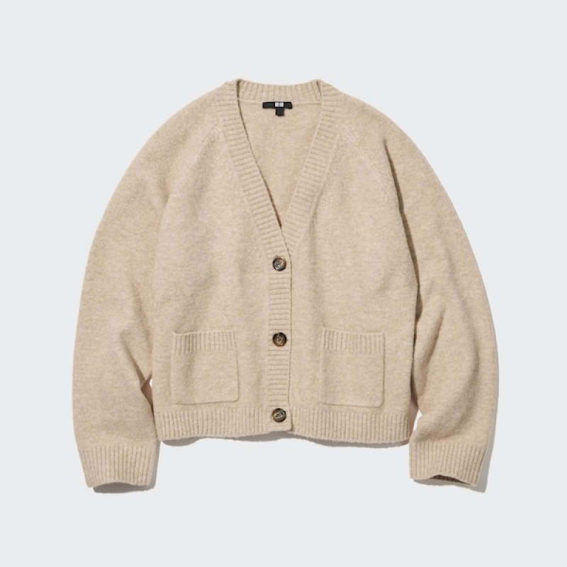 Cardigan Uniqlo Souffle Yarn Corta Femme Beige | 7492-ULVQX