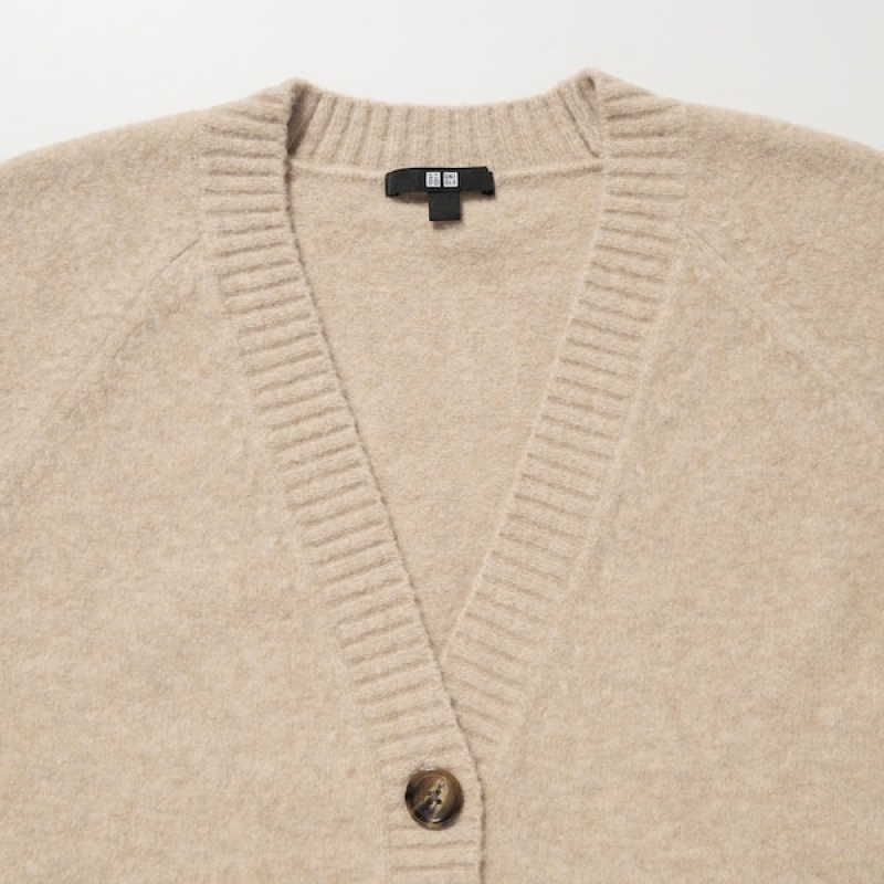 Cardigan Uniqlo Souffle Yarn Corta Femme Beige | 7492-ULVQX