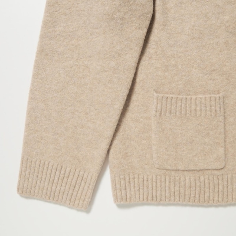 Cardigan Uniqlo Souffle Yarn Corta Femme Beige | 7492-ULVQX