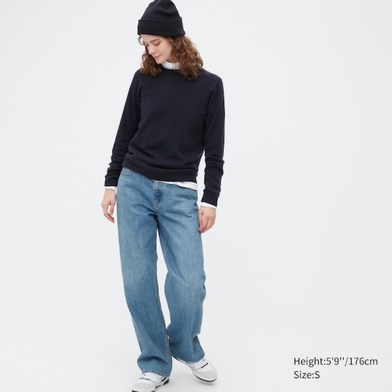 Chandails Uniqlo 3D Knit Cashmere Crew Neck Long-Sleeve Femme Bleu Marine | 3625-DSKIV