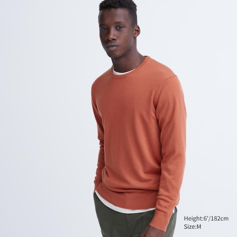 Chandails Uniqlo Extra Fine Merino Crew Neck Homme Orange | 9387-UTSZI