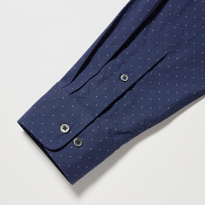 Chemises Uniqlo Extra Fine Coton Broadcloth Dotted Long-Sleeve Homme Bleu | 7498-UBFIZ