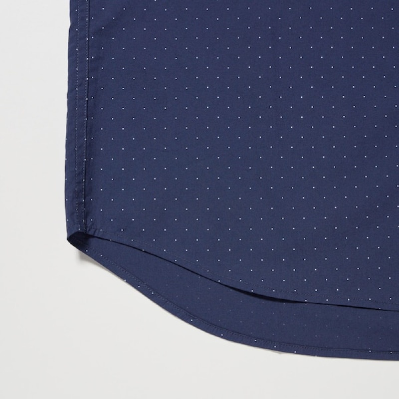 Chemises Uniqlo Extra Fine Coton Broadcloth Dotted Long-Sleeve Homme Bleu | 7498-UBFIZ