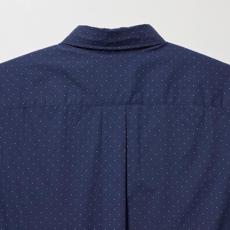 Chemises Uniqlo Extra Fine Coton Broadcloth Dotted Long-Sleeve Homme Bleu | 7498-UBFIZ