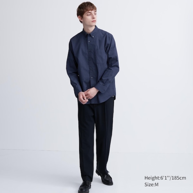 Chemises Uniqlo Extra Fine Coton Broadcloth Dotted Long-Sleeve Homme Bleu | 7498-UBFIZ