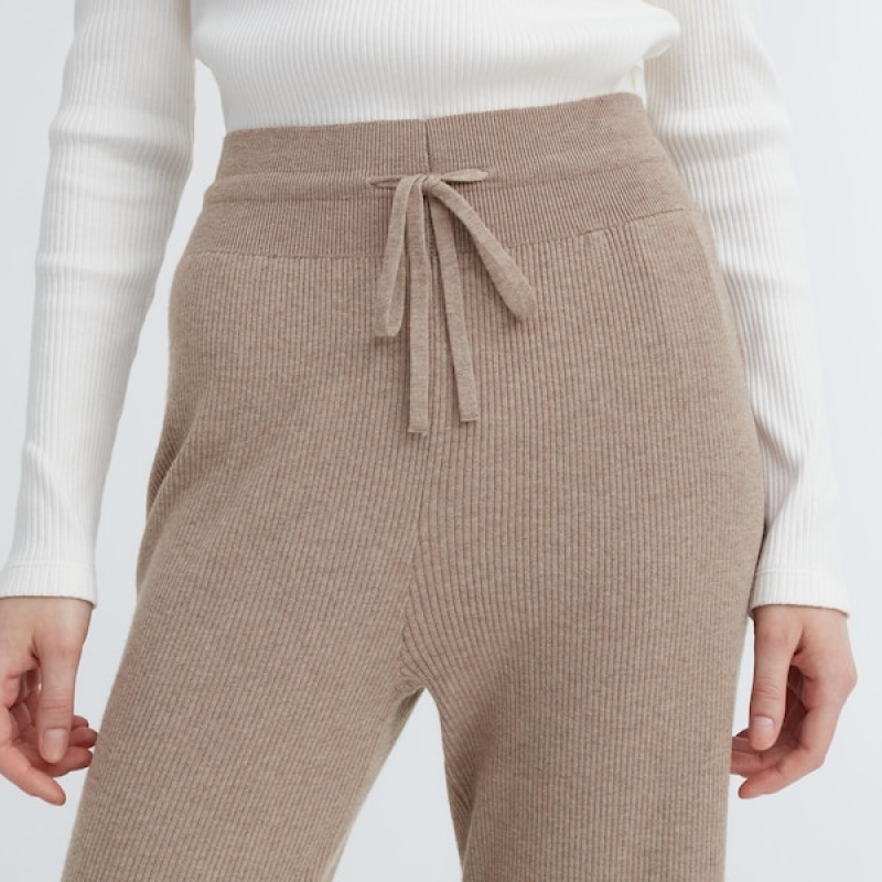 Pantalon Uniqlo Washable Knit Nervuré Femme Beige | 3087-MHZOV