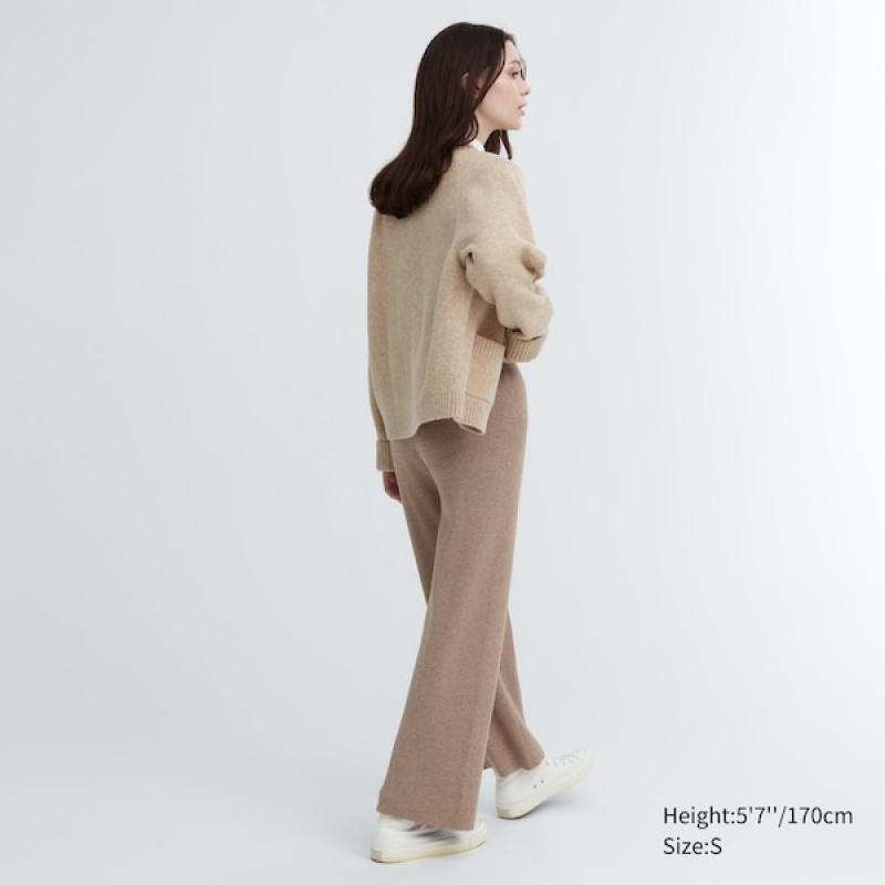 Pantalon Uniqlo Washable Knit Nervuré Femme Beige | 3087-MHZOV