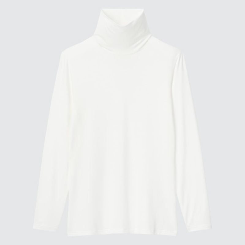 T Shirts Uniqlo HEATTECH Turtleneck Long-Sleeve Femme Blanche | 5207-SPUKD